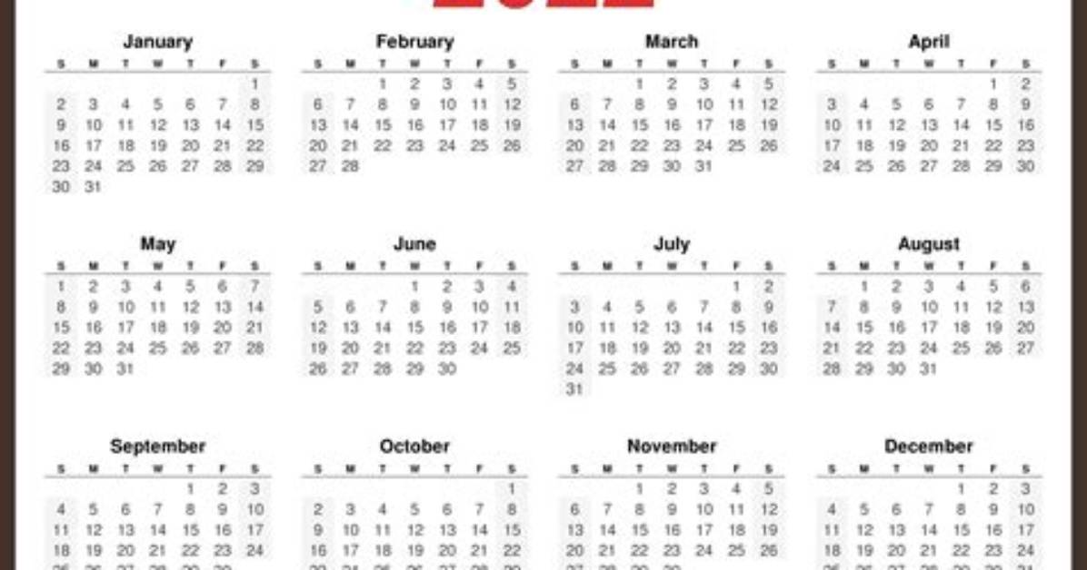 2022 Yearly Calendar
