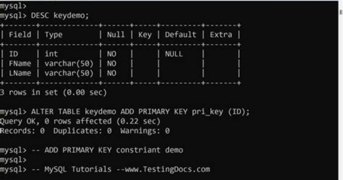 Add Primary Key to Existing Table