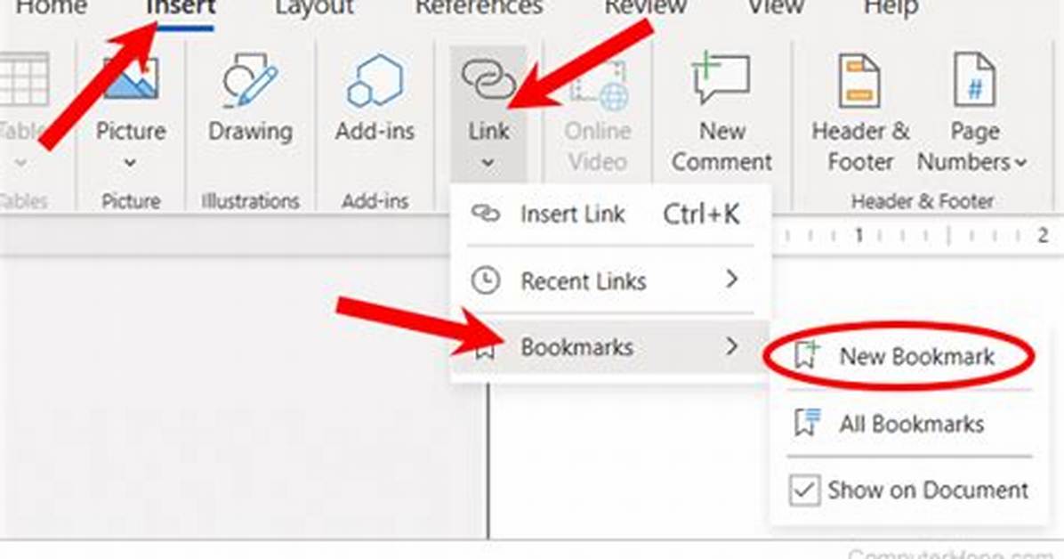 Adding a Bookmark Table in a Document