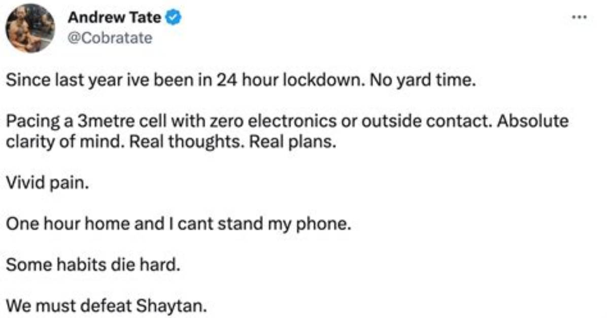 Andrew Tate Posts Bizarre Video After Being Released from Prison