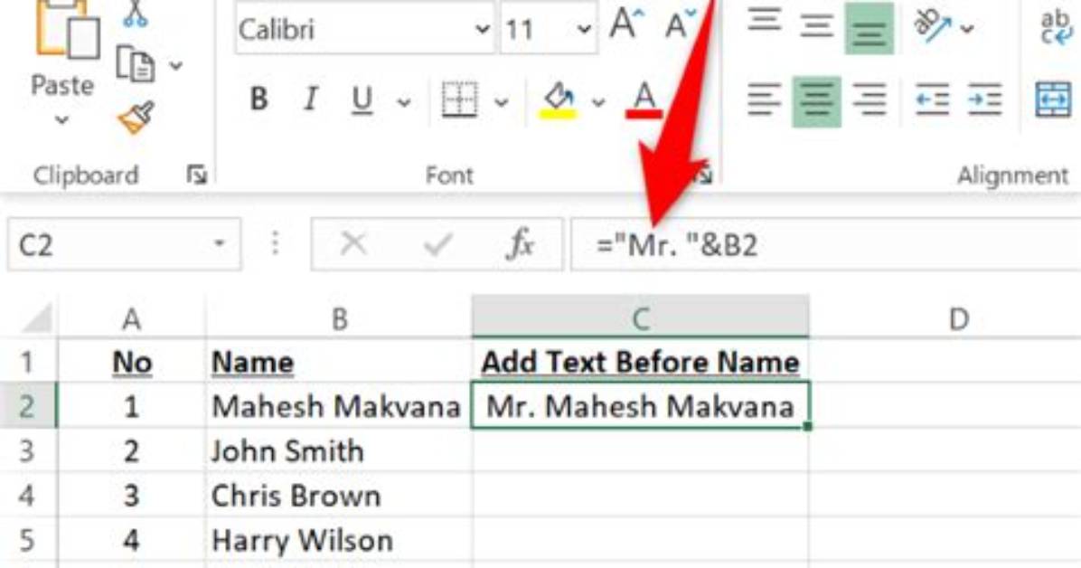 Append Same Text to Every Cell in a Column in Excel