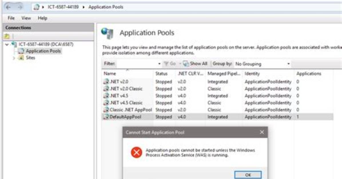 Application Pools Not Starting After Iisreset
