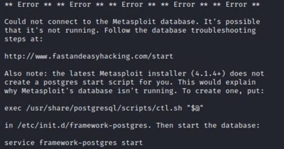 Armitage Error, Could Not Connect to Database