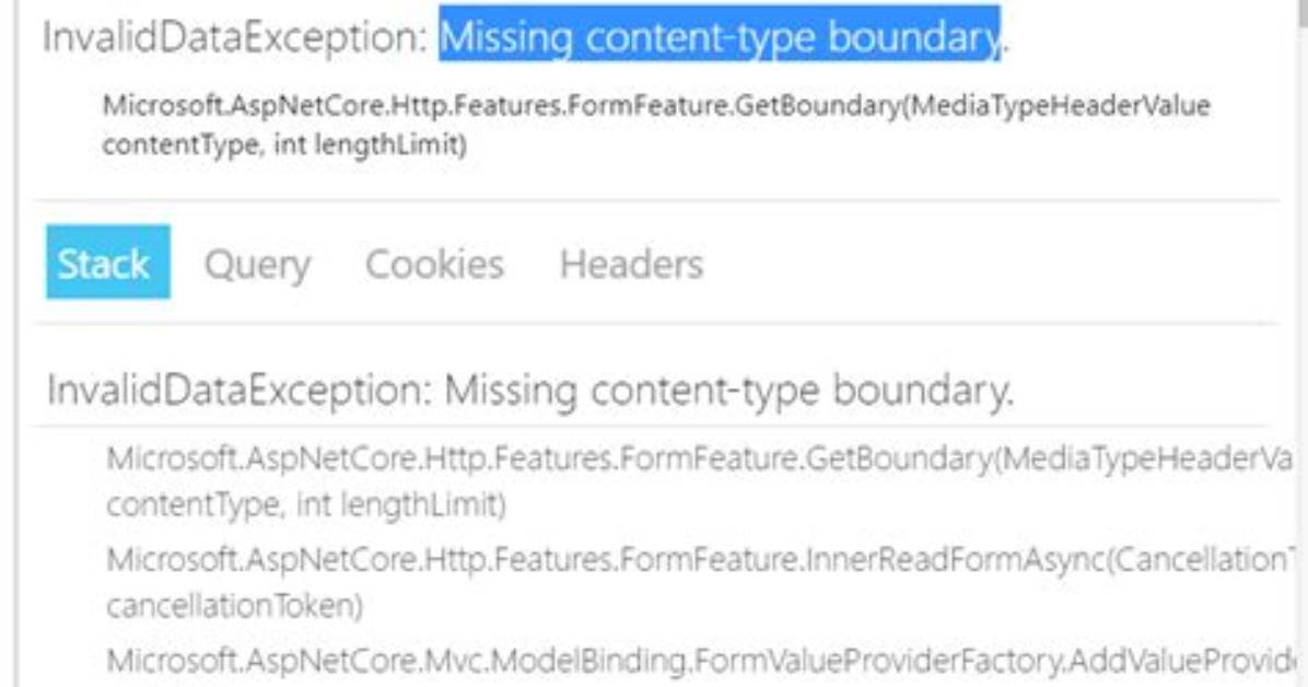 Asp. Net Core 2 - Missing Content-Type Boundary