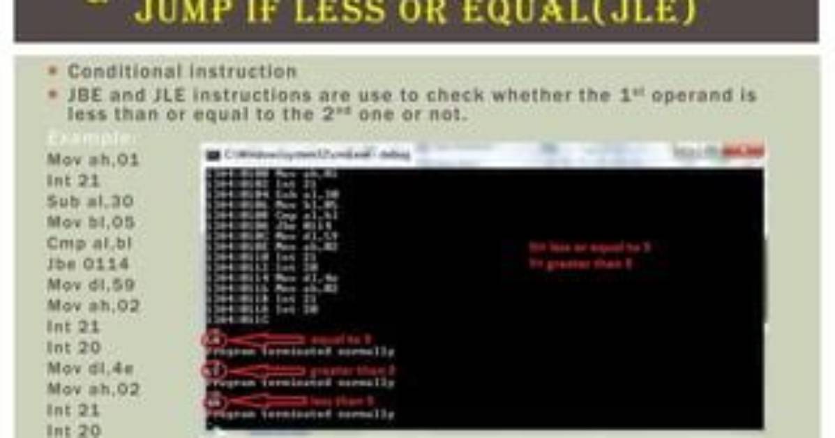 Assembly Jle Jmp Instruction Example