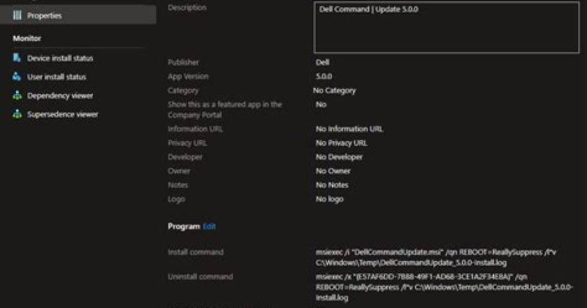 Attempting to Deploy Dell Command Update Intunewin Package Using Intune