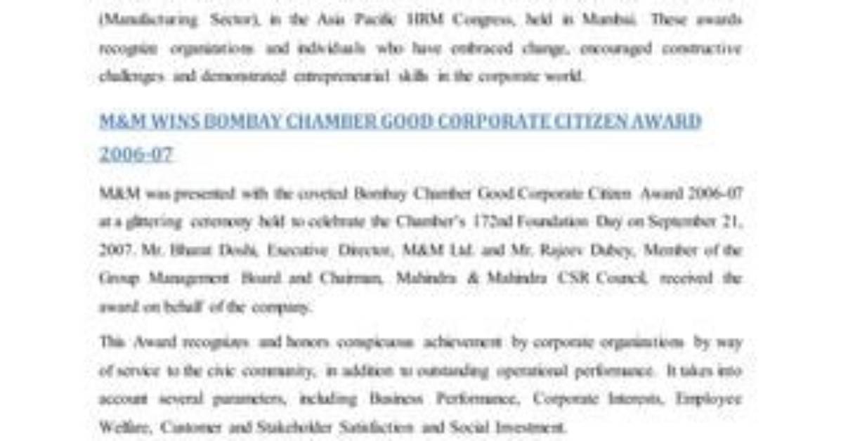 Award to Executive Validates Company’s Commitment to Best Practices