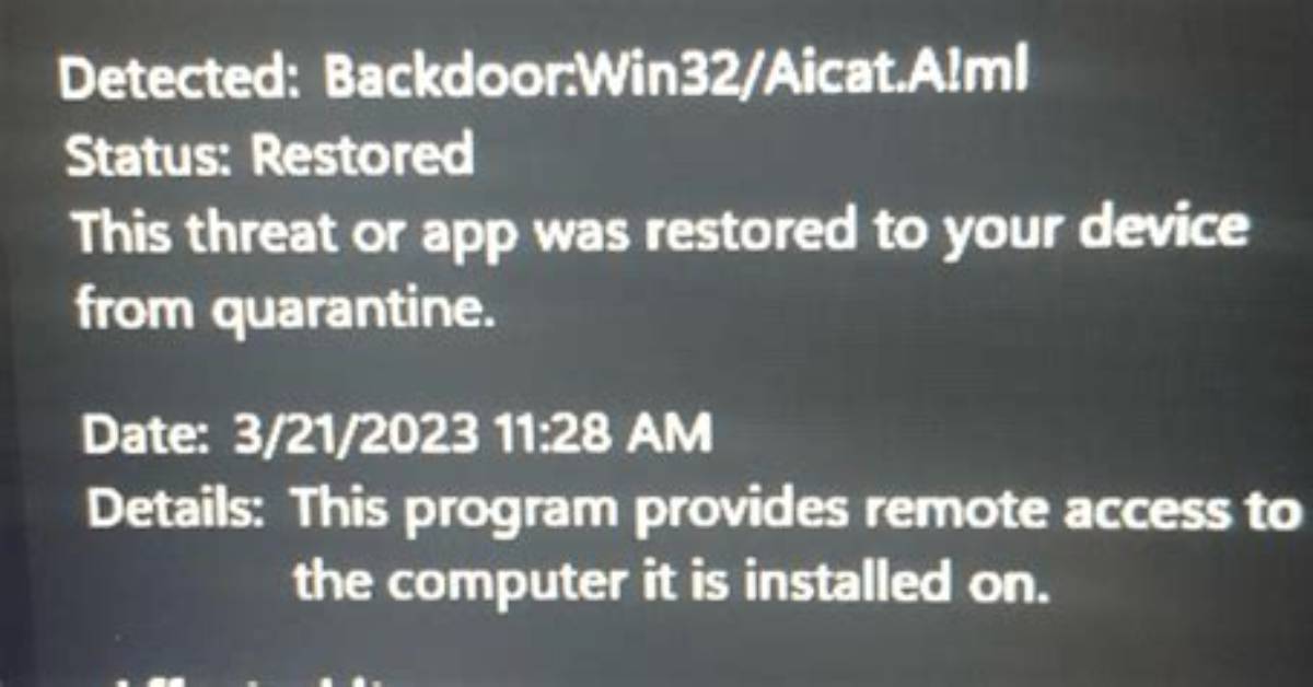 Backdoor: Win32/Aicat. a! Ml