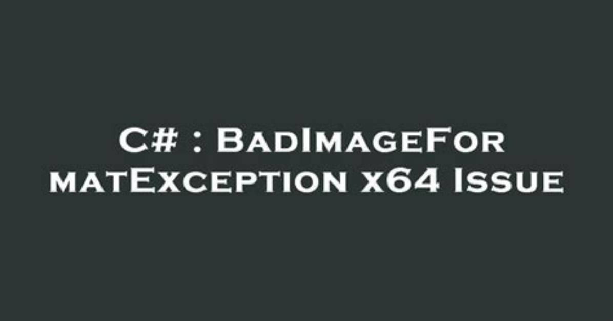 Badimageformatexception X64 Issue