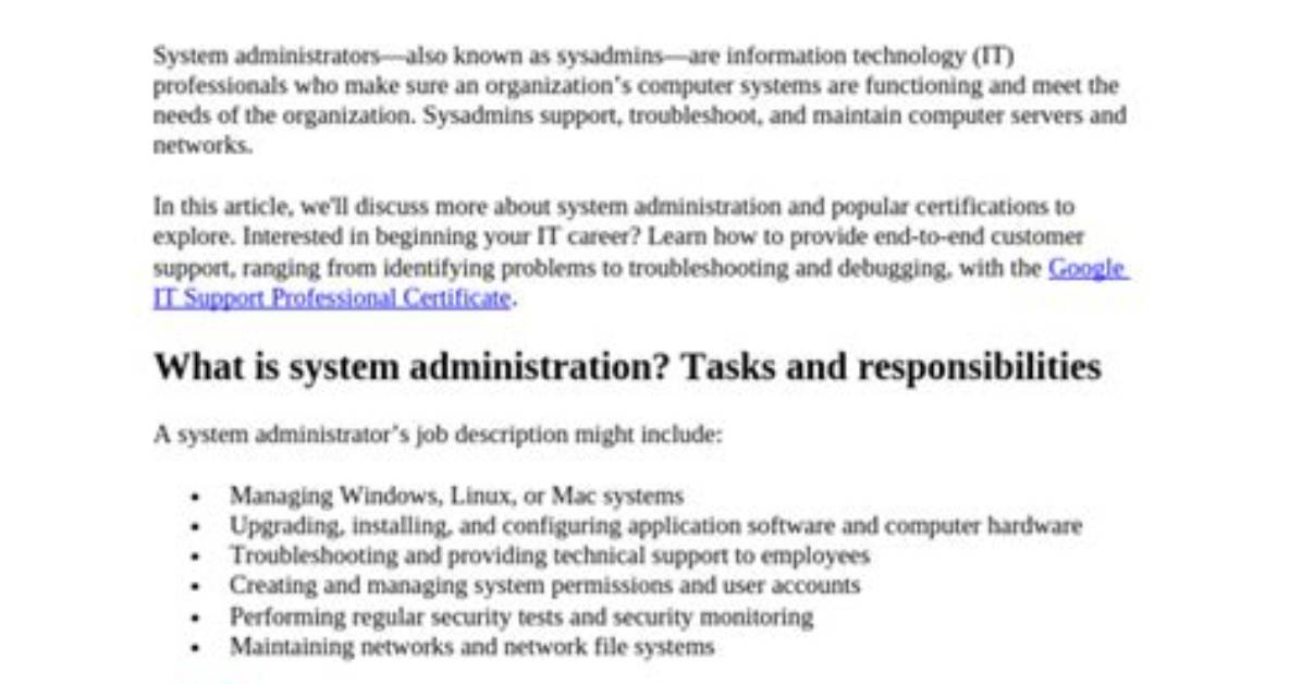 Best Answer: What Does a System Administrator Do on a Daily Basis?