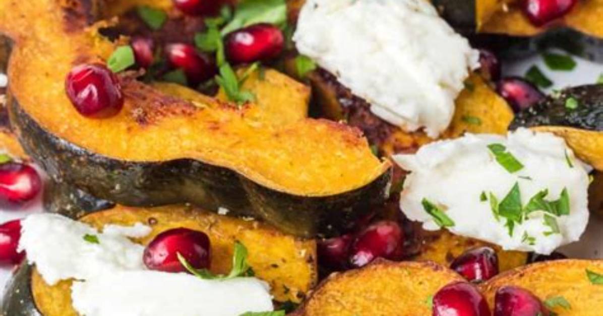 Best Roasted Squash with Goat Cheese and Poached Cranberries Recipe