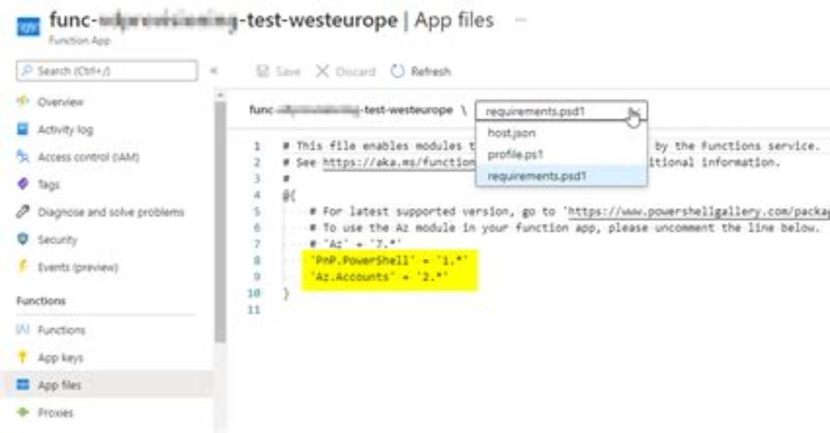 Bicep - How to Initialize App Files of Powershell Azure Function (E. G. Requirements. Psd1)?