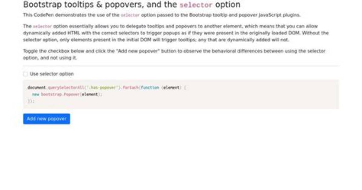 Bootstrap. Js Throws a Selector Option Error: Selector Option Must Be Specified When Initializing Tooltip on the Windows. Document Object