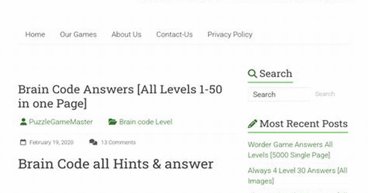 Brain Code Answers [All Levels 1-50 in One Page]