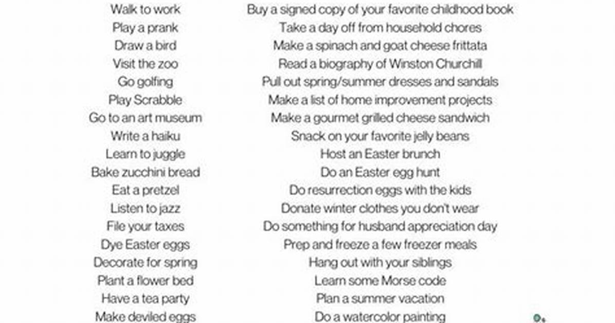 Bucket List Ideas for April 2019