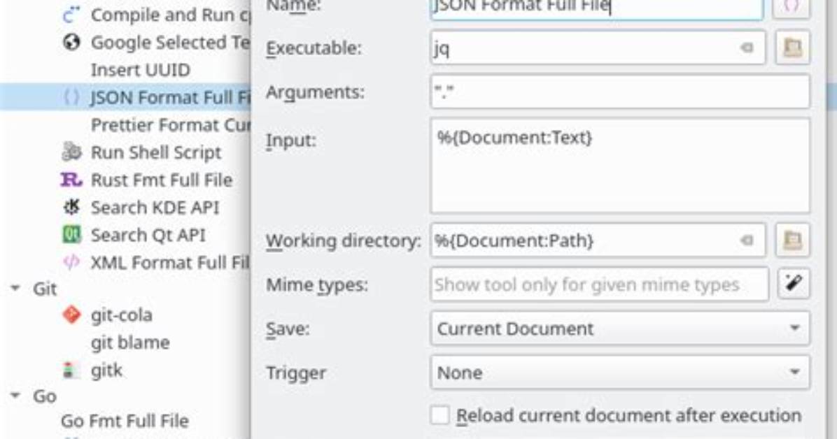Button for Json Formatting in Kate