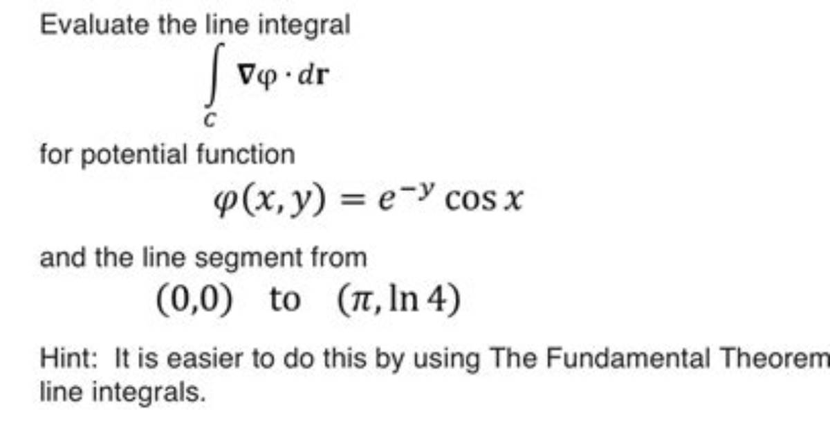 Calc of Potential Function Using Line Integral