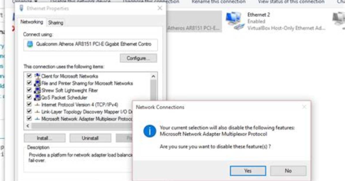 Can't Enable Microsoft Network Adaptor Multiplexor Protocol After Windows 10 Upgrade