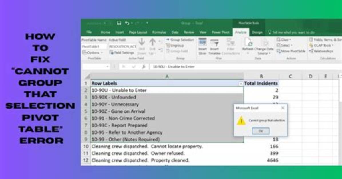"Cannot Group That Selection" Error When Creating Pivot Table