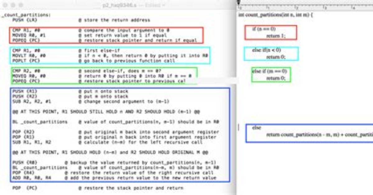 Conversion of Recursive C Function into Arm Assembly?