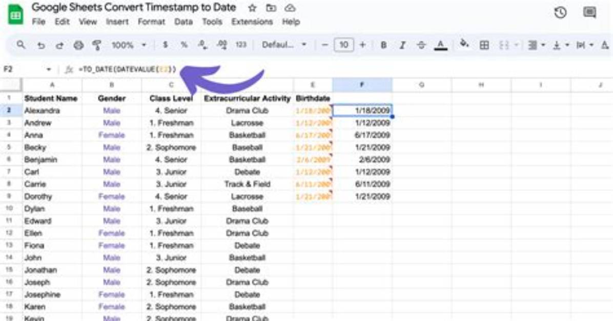 Convert Timestamp to Date in Google Sheets