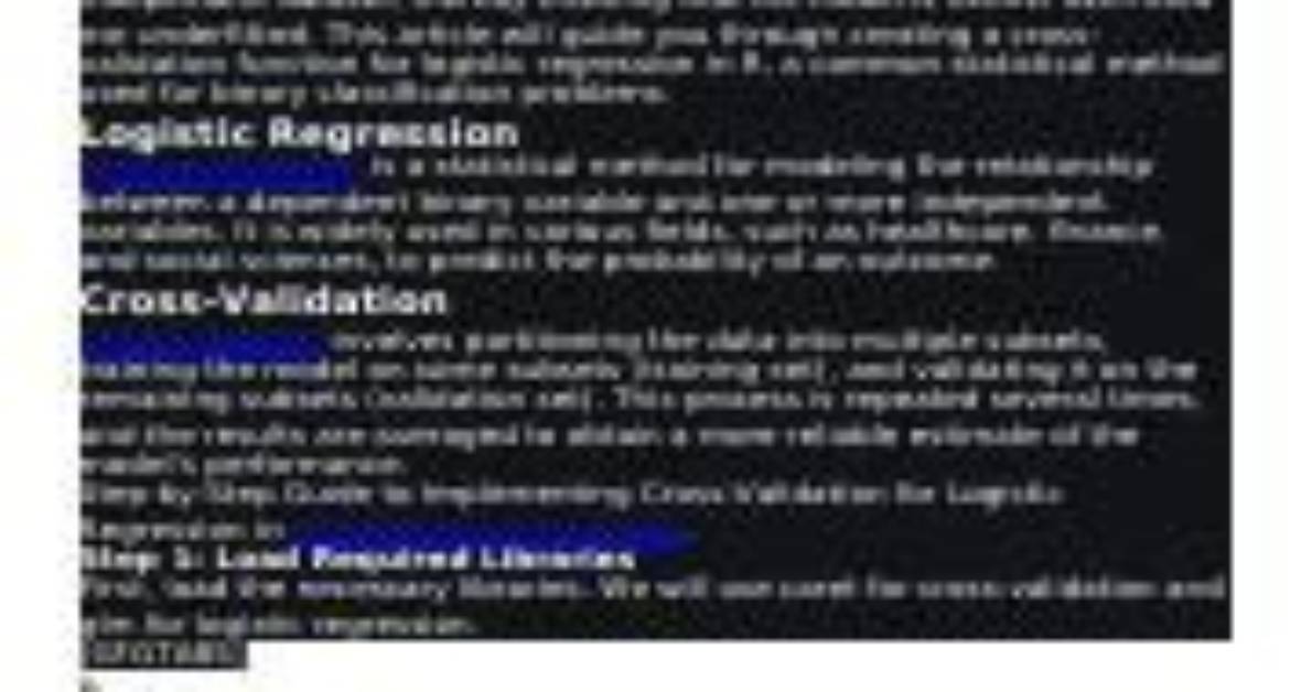 Cross Validation Function for Logistic Regression in R