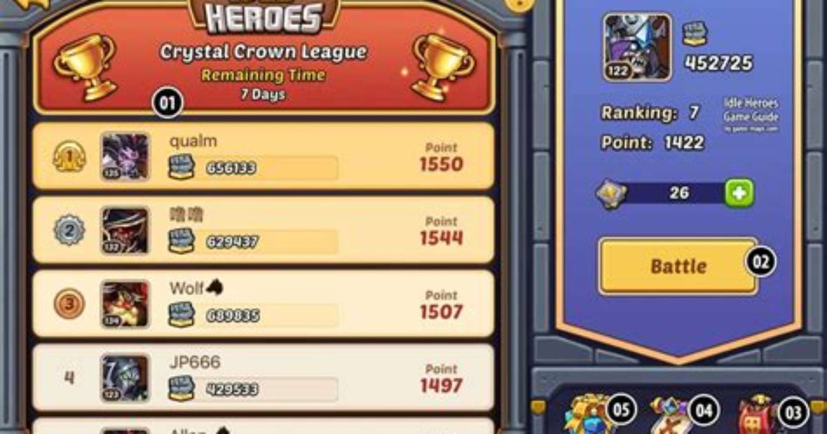 Crystal Crown League Arena in Idle Heroes