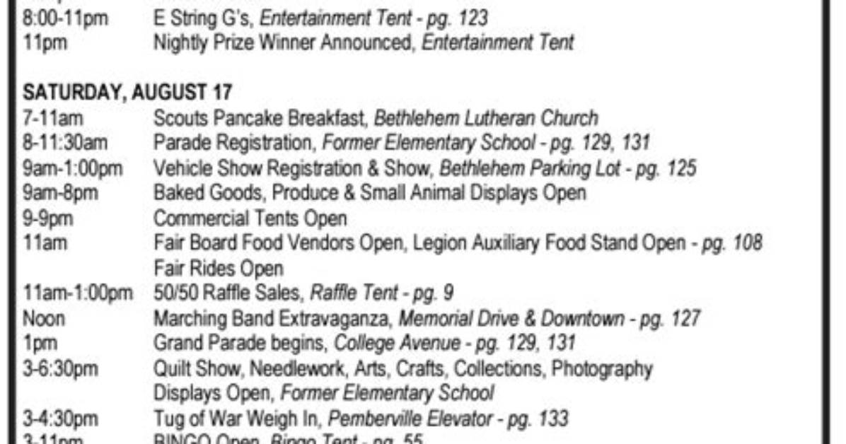 Daily Schedule for Pemberville Free Fair