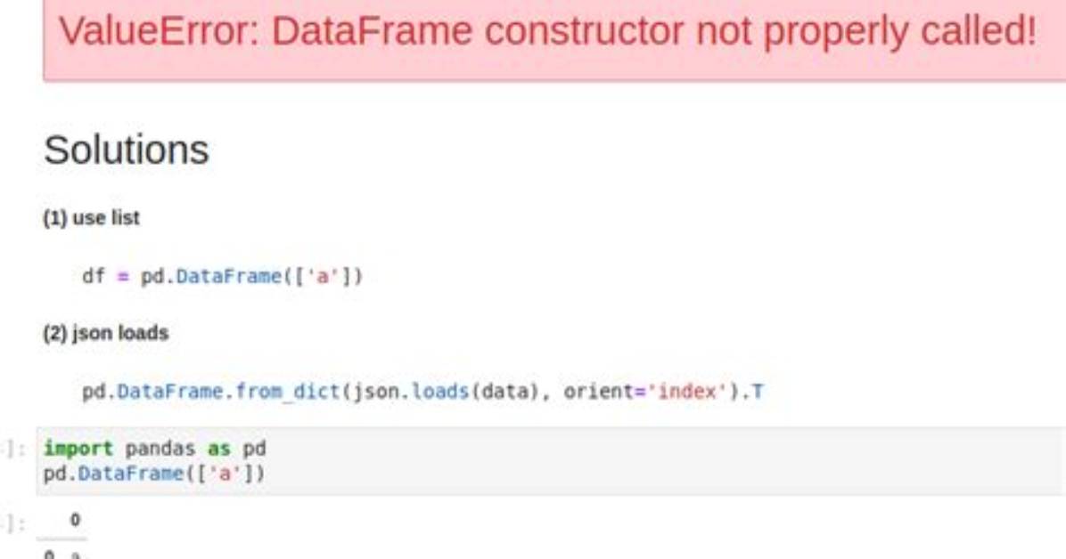 Dataframe Constructor Not Properly Called! Error
