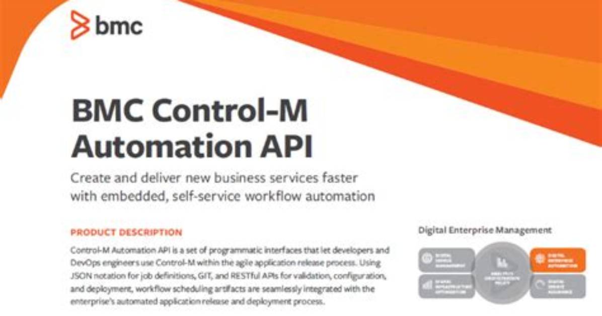 Datasheet: Control-M Automation Api - Bmc Software