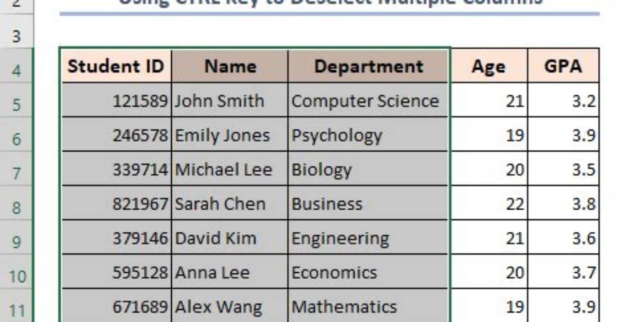 Deselecting a Column by Name