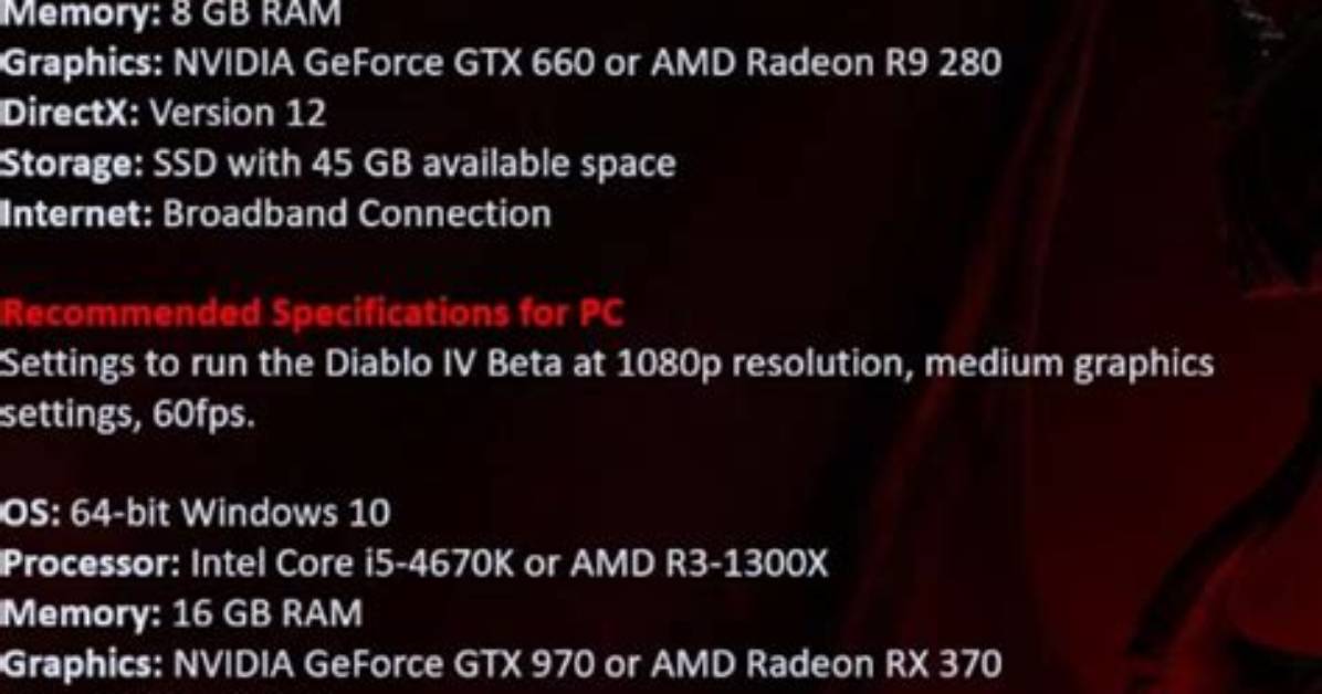 Diablo 4 System Requirements (Pc)