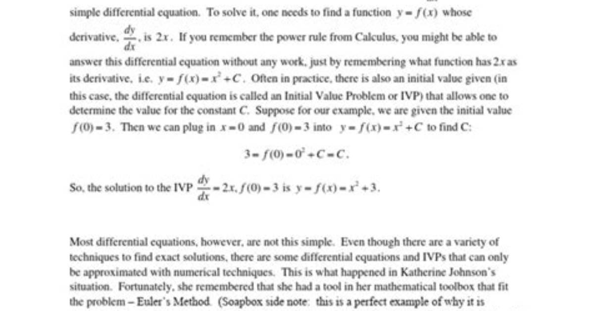Did Katherine Johnson Use Euler's Method?
