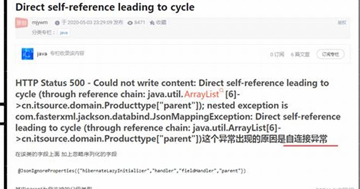 Direct Self-Reference Leading to Cycle Exception