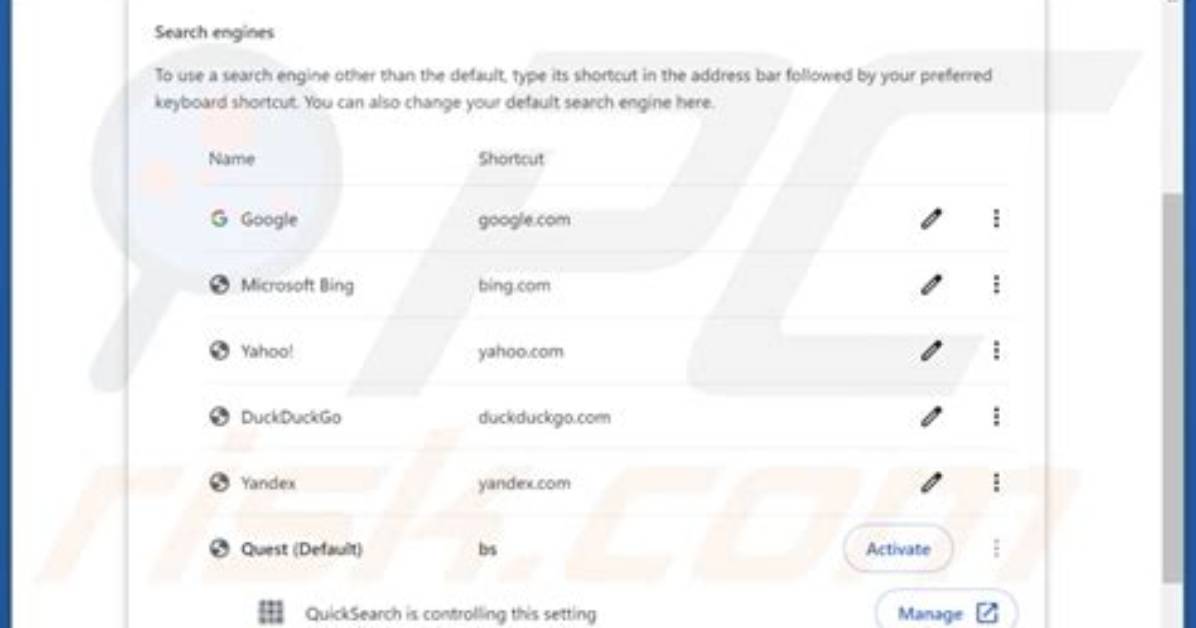 Disable Google Chrome Quicksearch