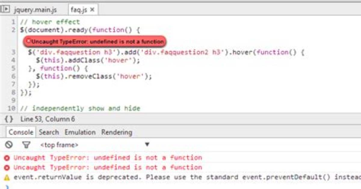 Document. Log(): "Undefined Is Not a Function"