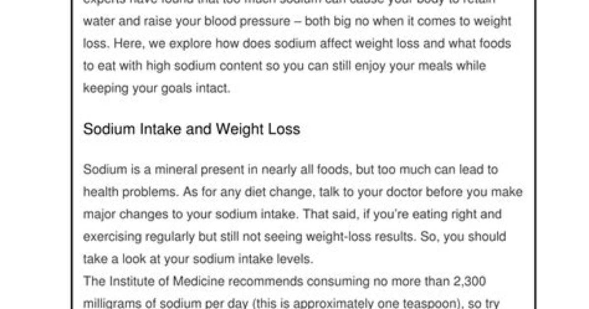 Does Sodium Affect Weight Loss