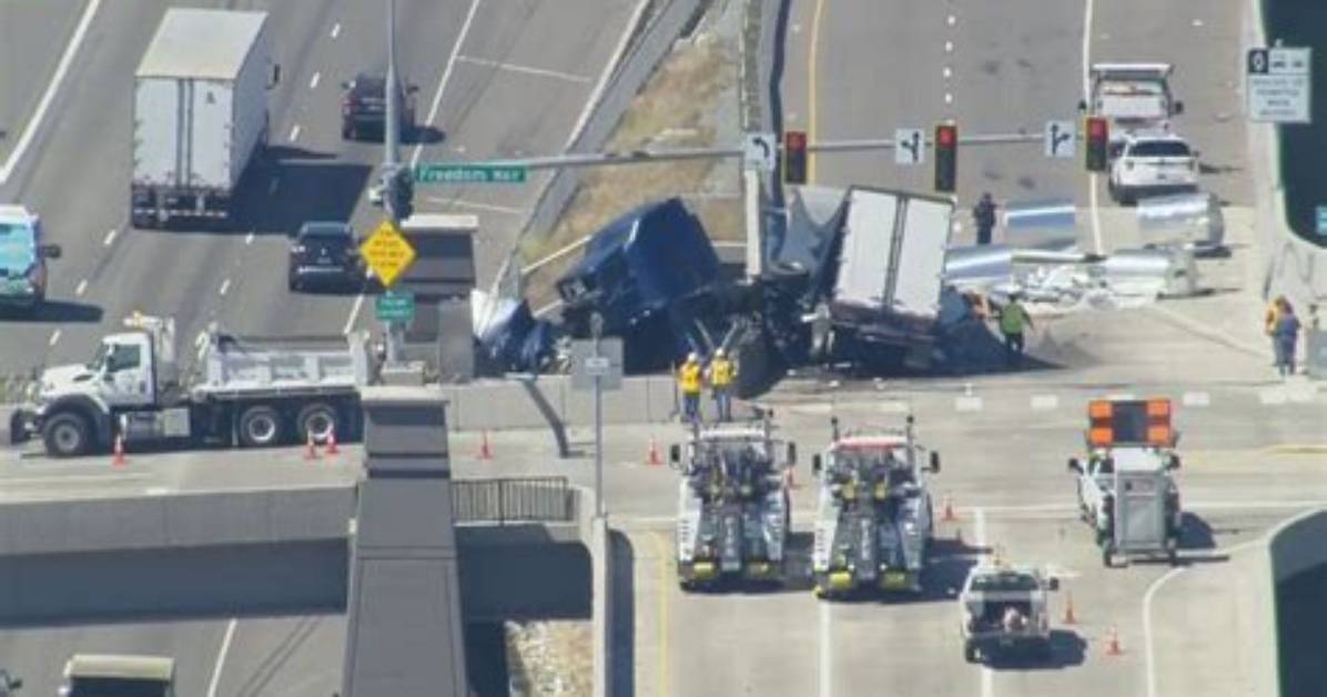 Driver Killed After Semi-Truck Falls off Tx Overpass, Bursts into Flames