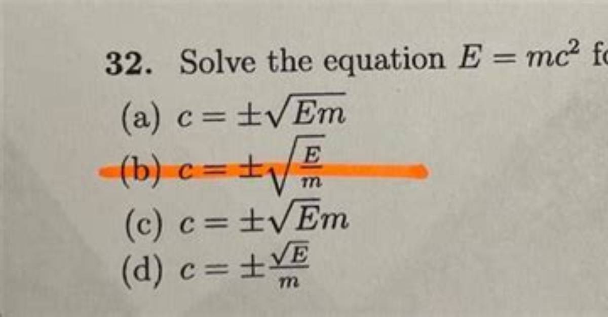 E Mc2 Solve for C