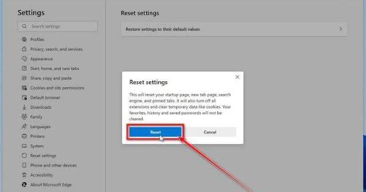 Edge Reset Button Reset Edge Settings in Windows 10?