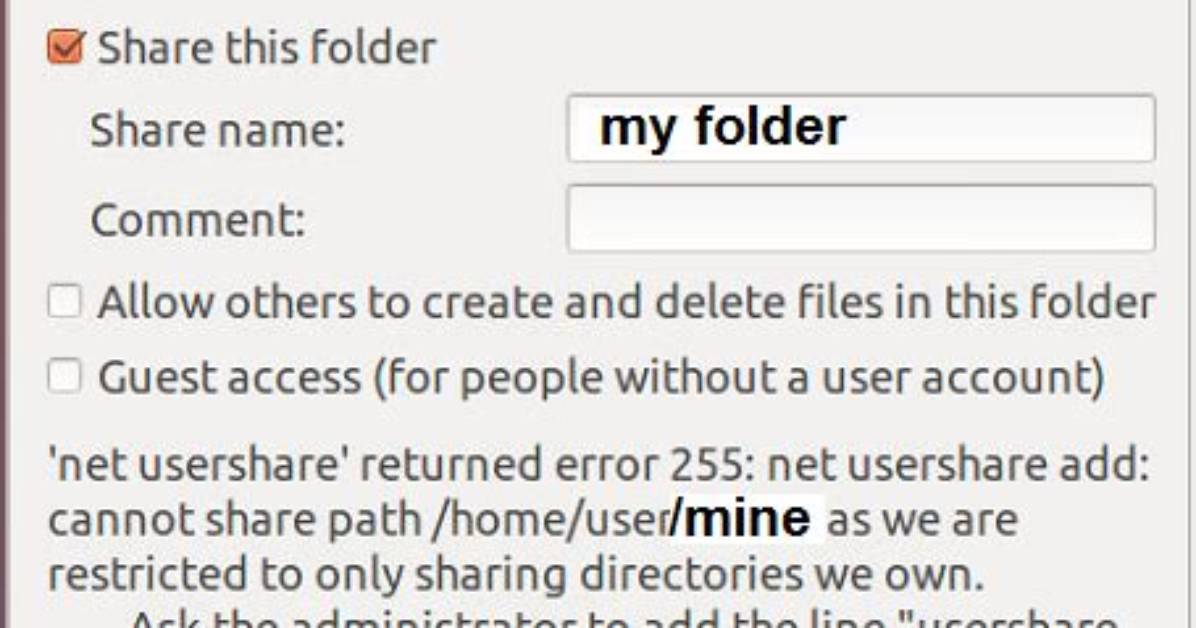 Error 255 When Sharing Folder on Ubuntu 12.04