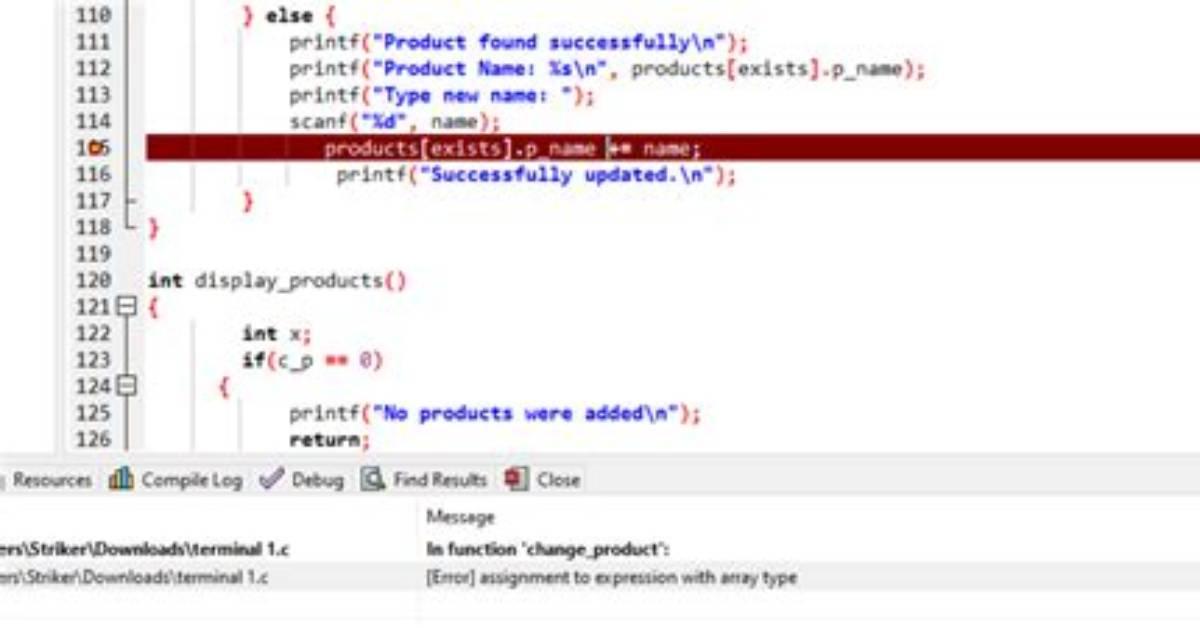 "Error: Assignment to Expression with Array Type Error" When I Assign a Struct Field (C)
