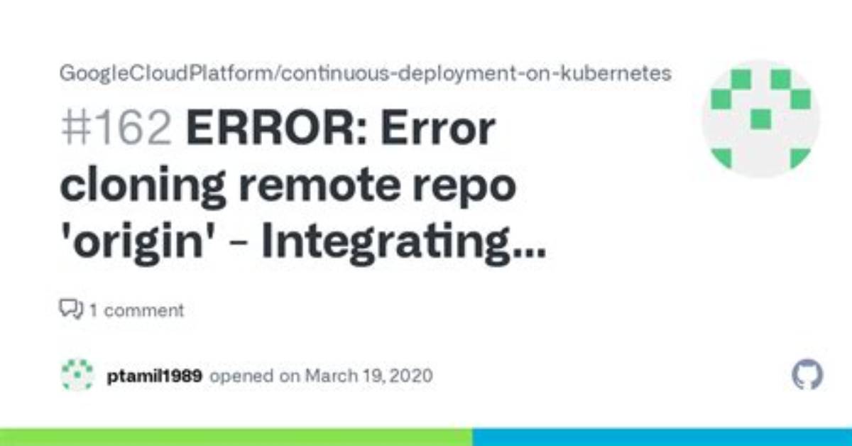 Error: Error Cloning Remote Repo 'Origin'