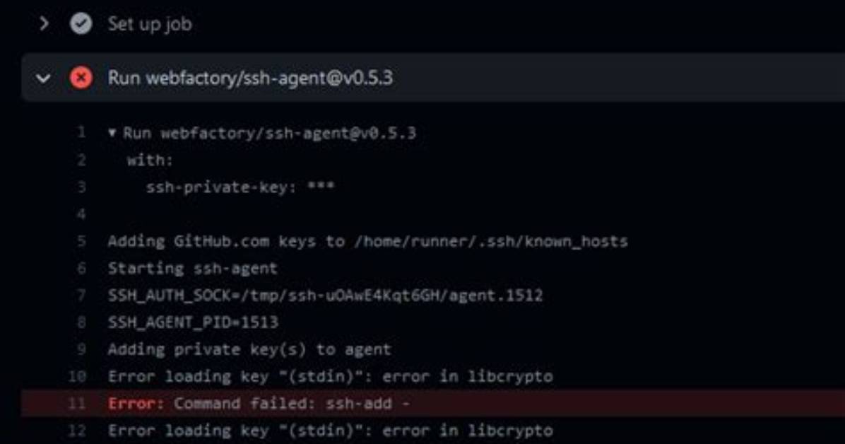 Error in Libcrypto on Github Actions Ssh Command