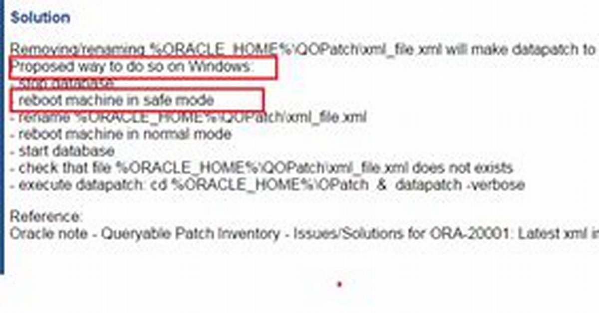 Error "Ora-20001: Latest Xml Inventory Is Not Loaded into Table" While Doing Datapatch Verbose in Oracle Patch Upgrading