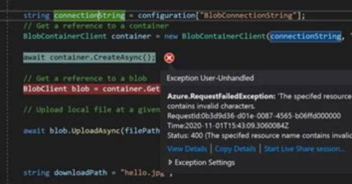 Error: the Specifed Resource Name Contains Invalid Characters. Errorcode: Invalidresourcename