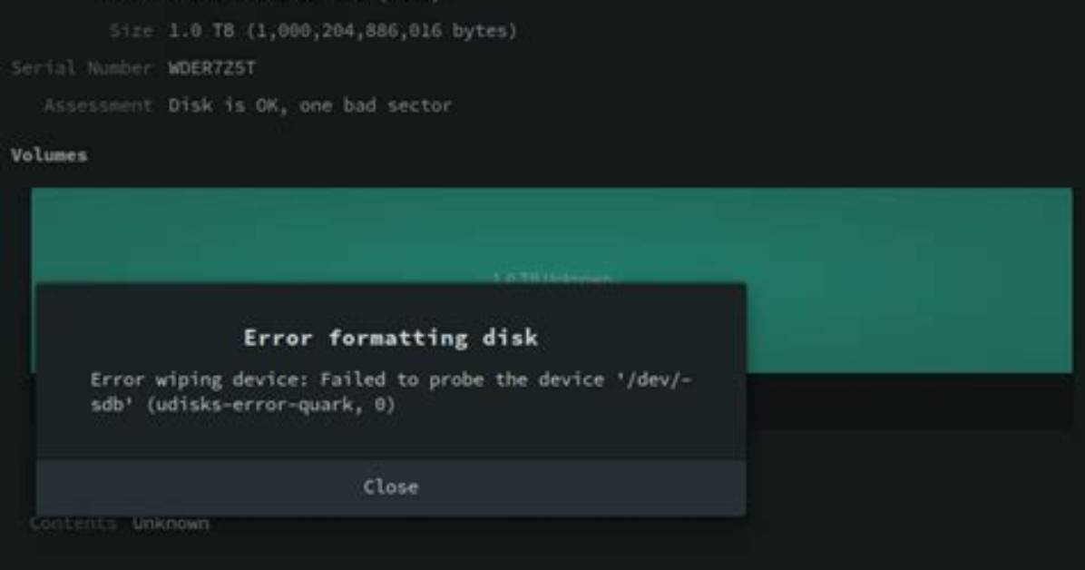 Error Wiping Device: Failed to Probe the Device '/Dev/Sdb' (Udisks-Error-Quark, 0)