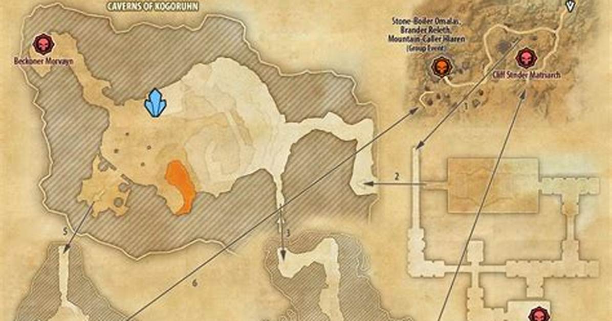 Eso Forgotten Wastes Public Dungeon Map with Skyshard and Bosses Location in Vvardenfell