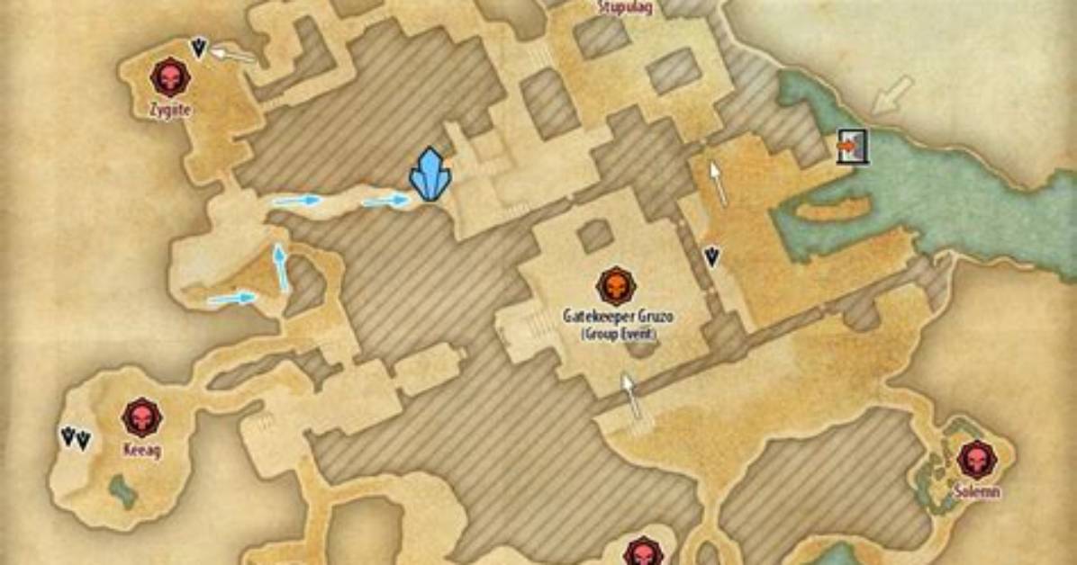 Eso Gorne Public Dungeon Map with Skyshard and Bosses Location in Telvanni Peninsula