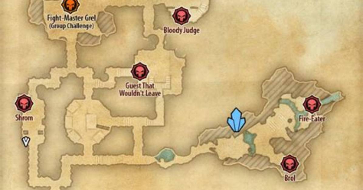 Eso Sanguine's Demesne Public Dungeon Map with Skyshard and Bosses Location in Shadowfen